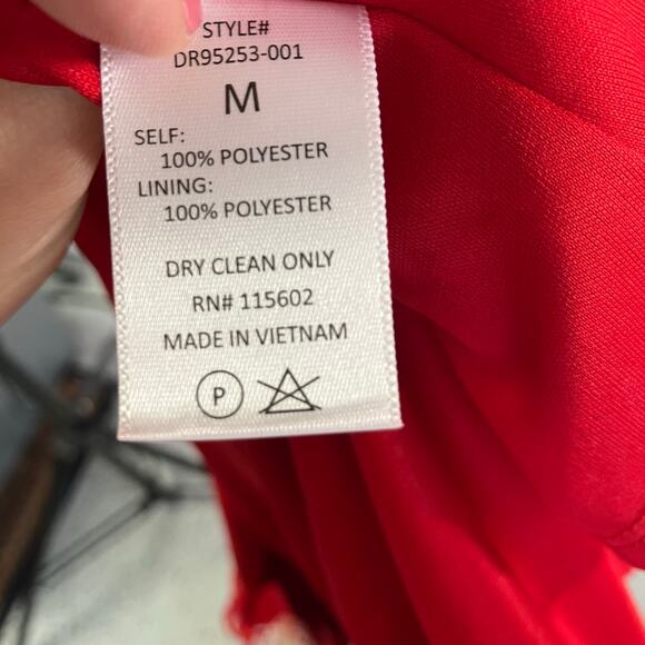 Lush Red Floral Wrap Dress Women's Medium Short Sleeve Ruffle Chiffon Lined - Picture 11 of 15